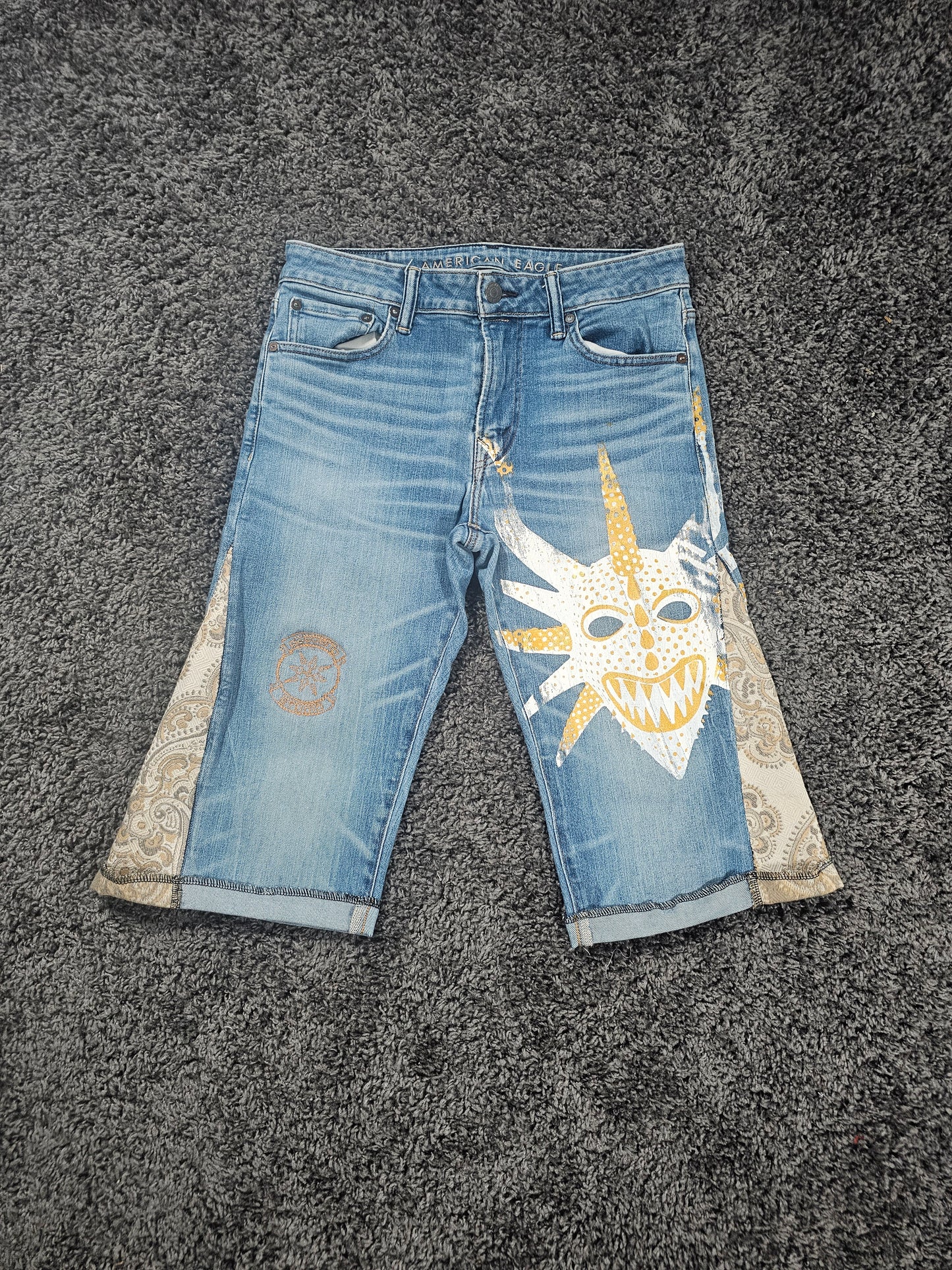 Q326 Vejigante Upcycled Gaucho Jorts 3/4