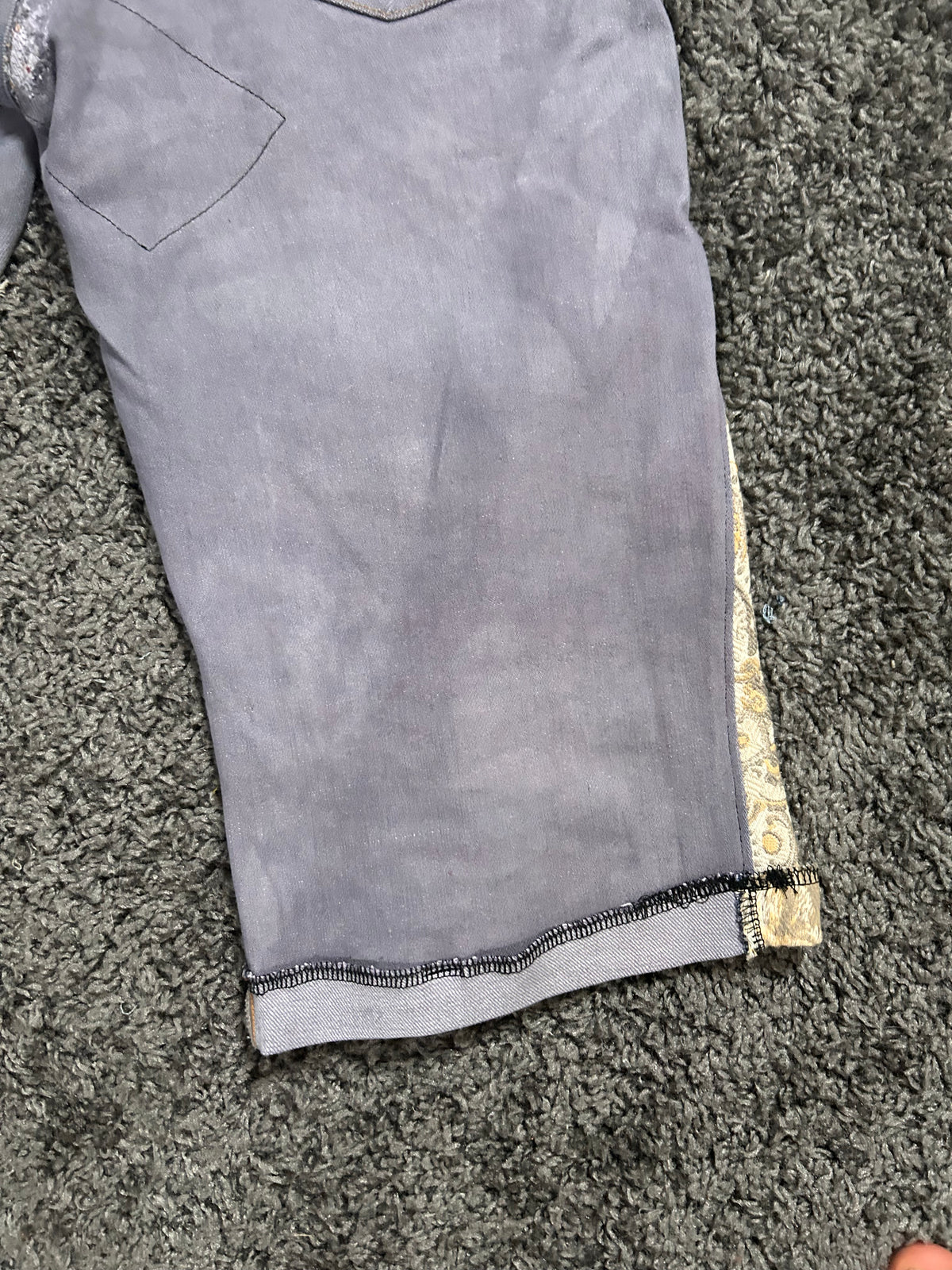 Upcycled & Repaired Gaucho 3/4 Jorts – Distressed Grey Paisley