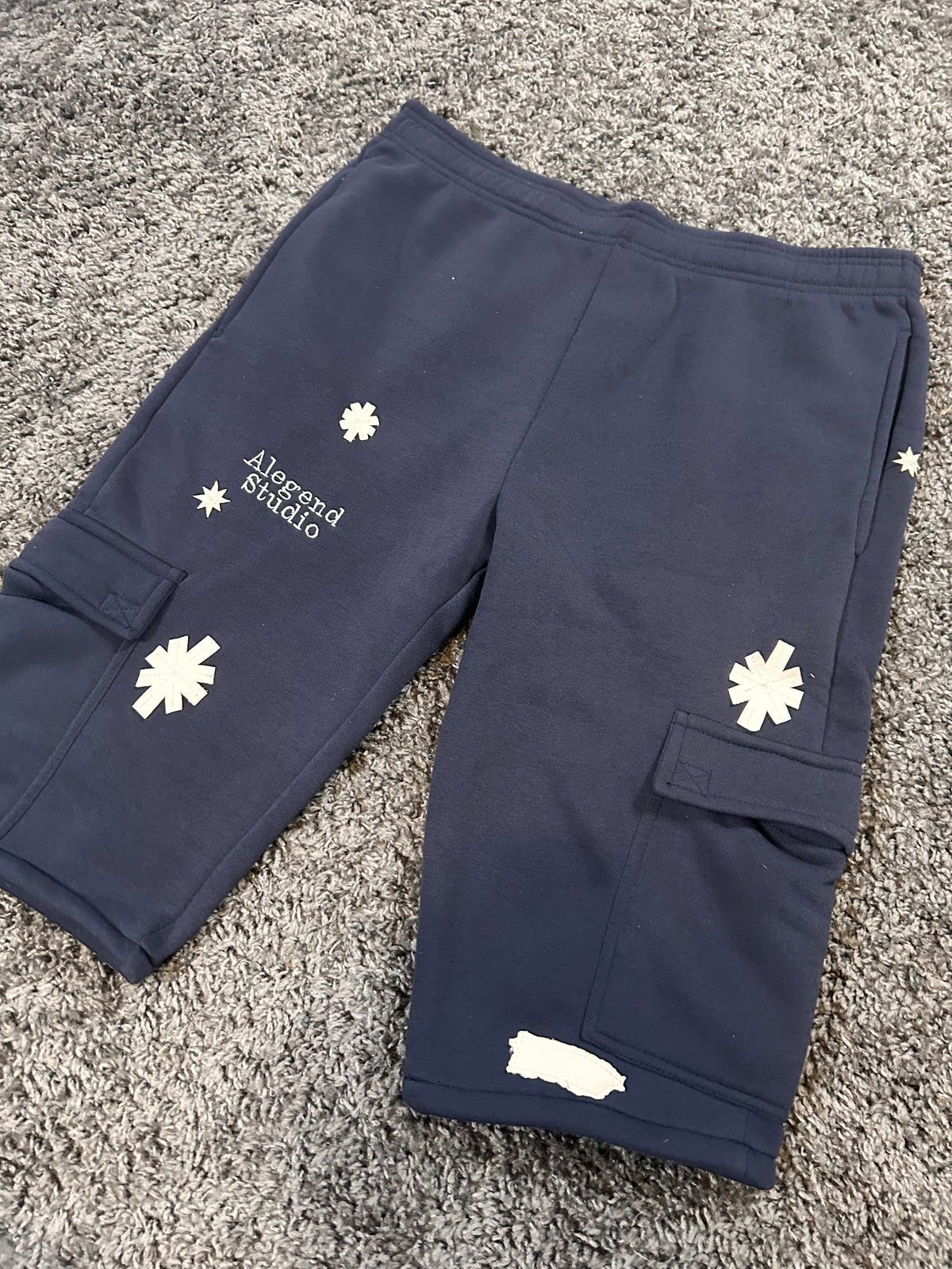 Upcycled Compass Cargo Sweat Jorts – Navy Blue