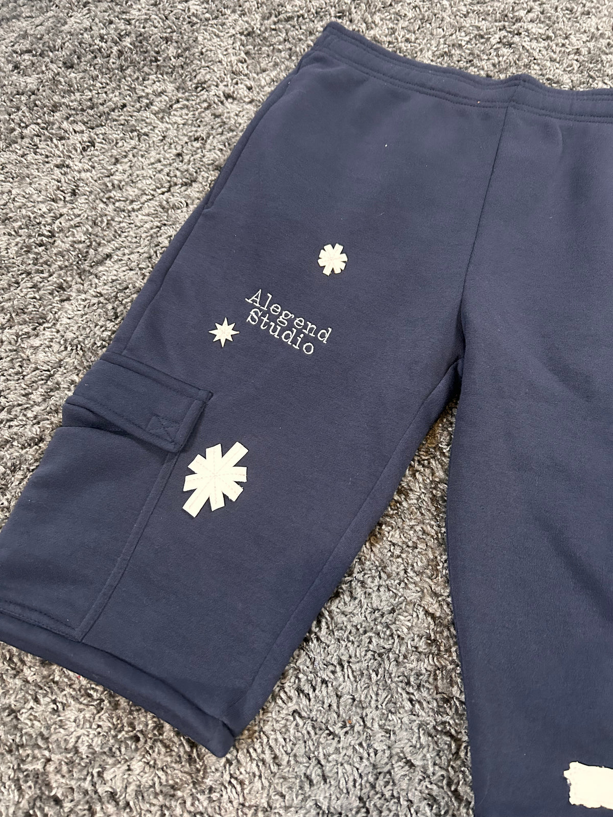 Upcycled Compass Cargo Sweat Jorts – Navy Blue