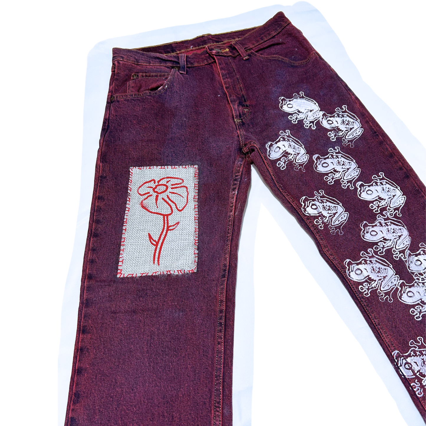 "The Coqui and Red Flower" Jeans