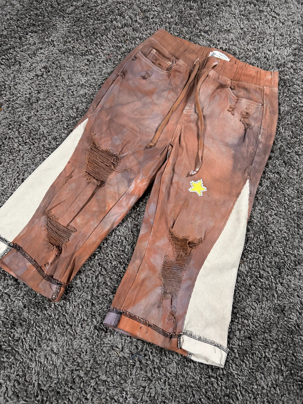 Q326 Rusted Star Upcycled Gaucho Jeans – Brown