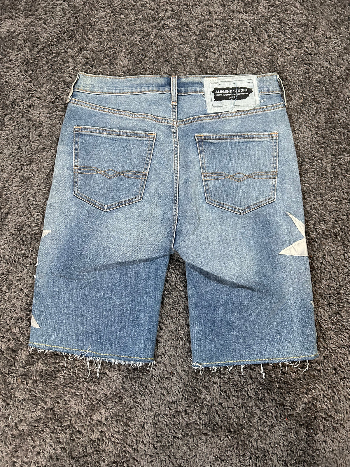 Star Appliqué Upcycled Denim Jorts – Light Blue