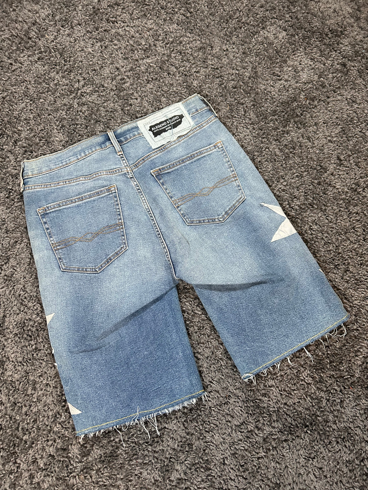 Star Appliqué Upcycled Denim Jorts – Light Blue