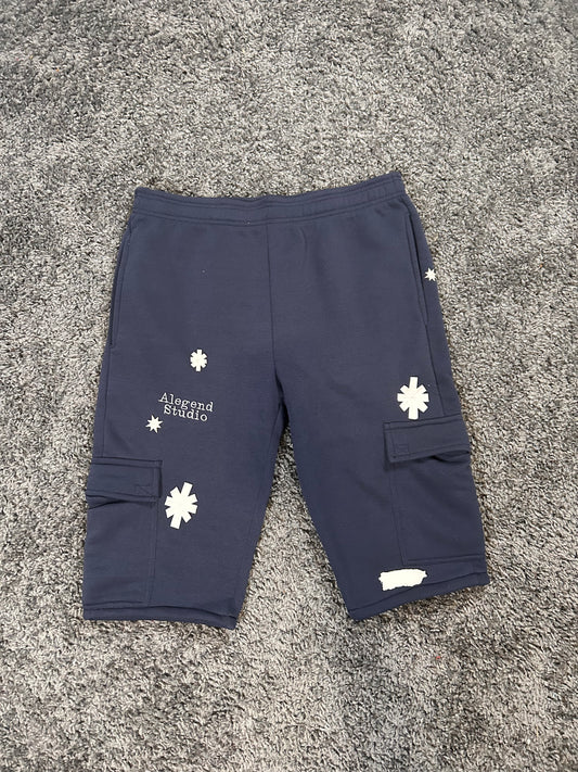 Upcycled Compass Cargo Sweat Jorts – Navy Blue