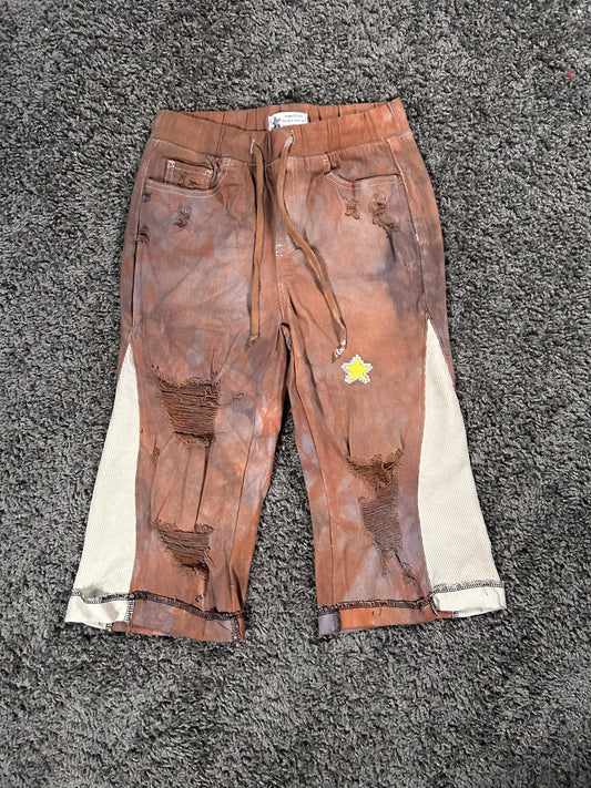 Q326 Rusted Star Upcycled Gaucho Jeans – Brown