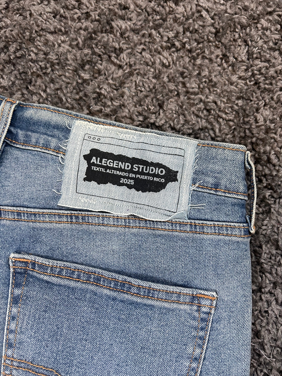 Star Appliqué Upcycled Denim Jorts – Light Blue