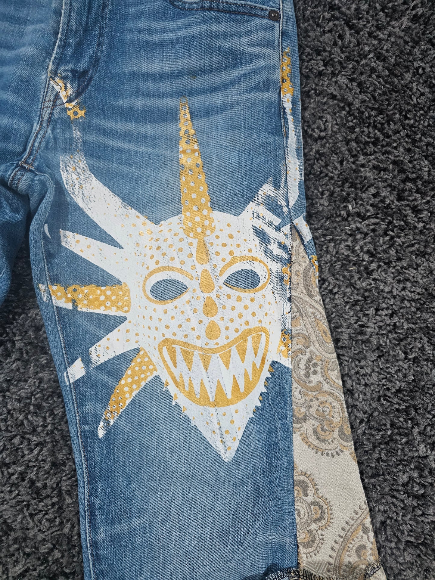 Q326 Vejigante Upcycled Gaucho Jorts 3/4