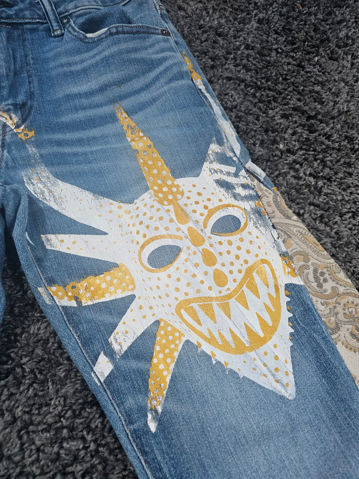 Q326 Vejigante Upcycled Gaucho Jorts 3/4