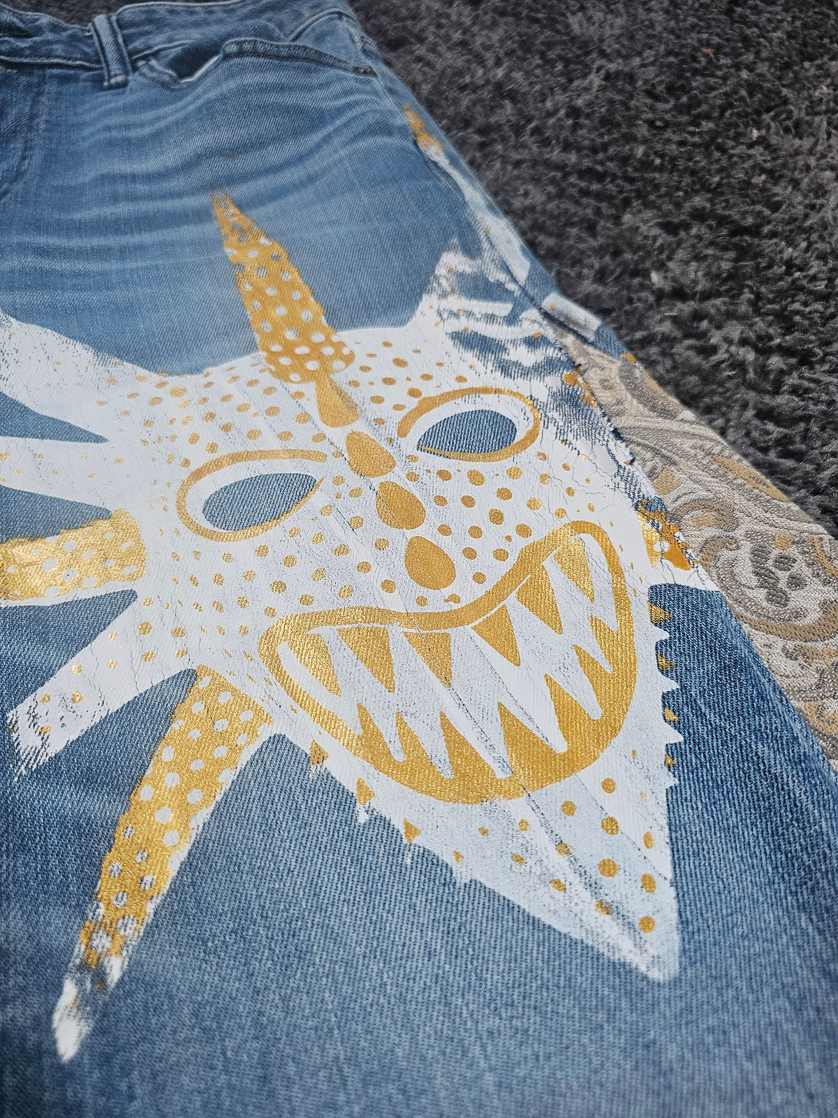 Q326 Vejigante Upcycled Gaucho Jorts 3/4