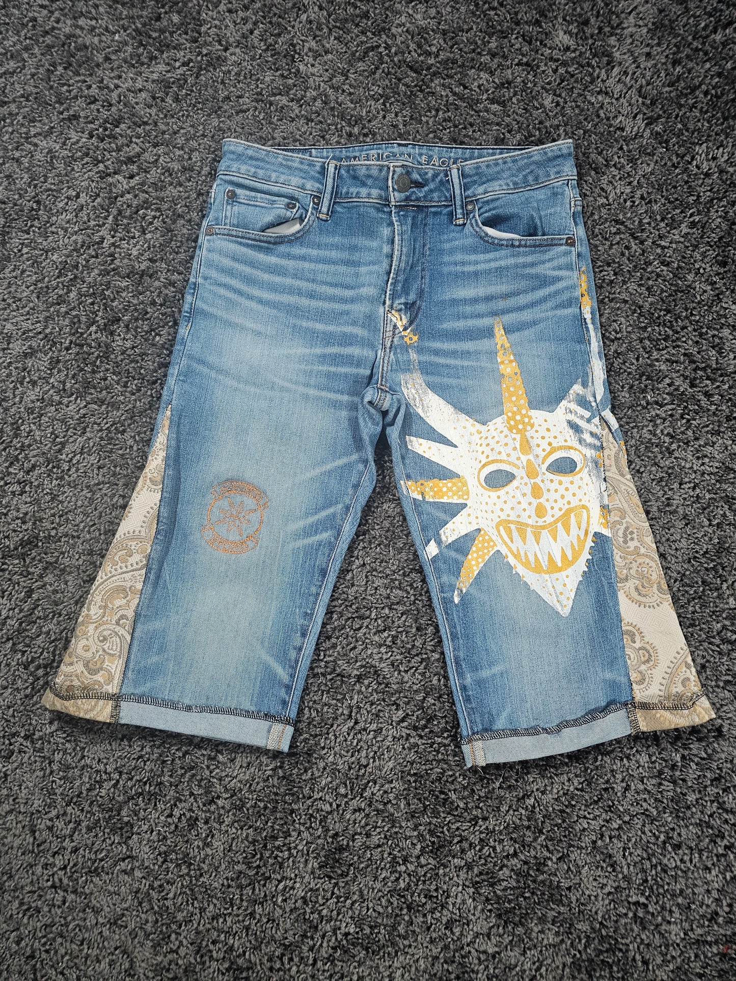 Q326 Vejigante Upcycled Gaucho Jorts 3/4