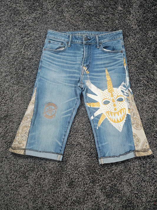 Q326 Vejigante Upcycled Gaucho Jorts 3/4